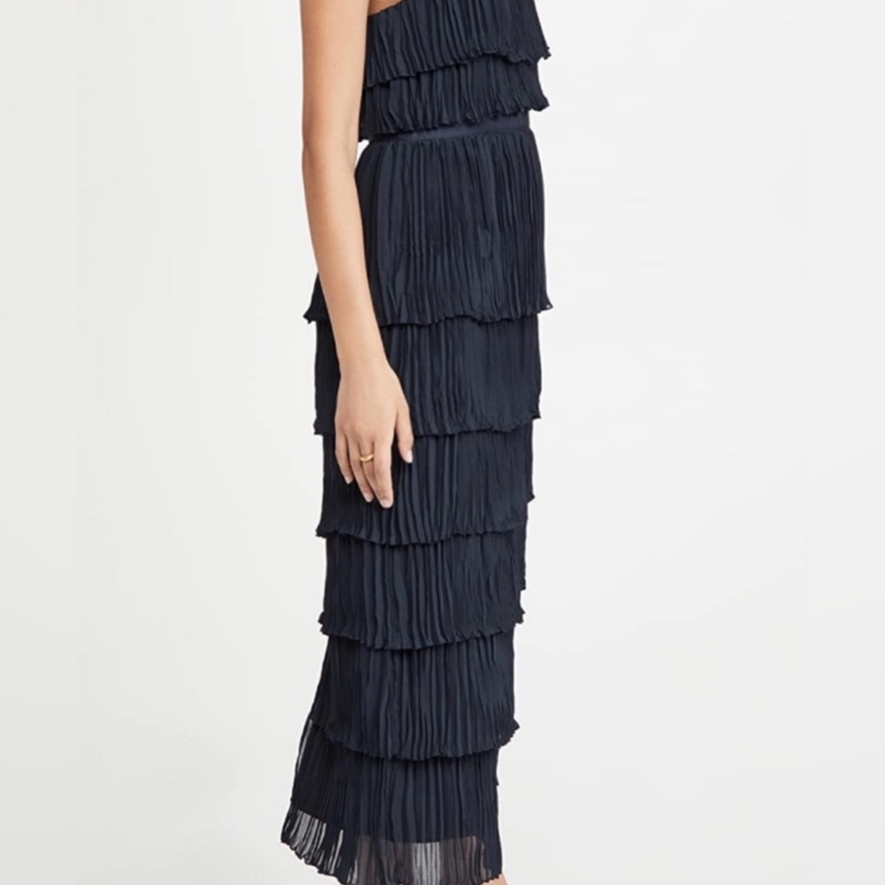Cinq À Sept Elaine Dress Sz 6 NWT Sleeveless Navy Blue Tiered Pleated Midi Dress - Picture 4 of 16